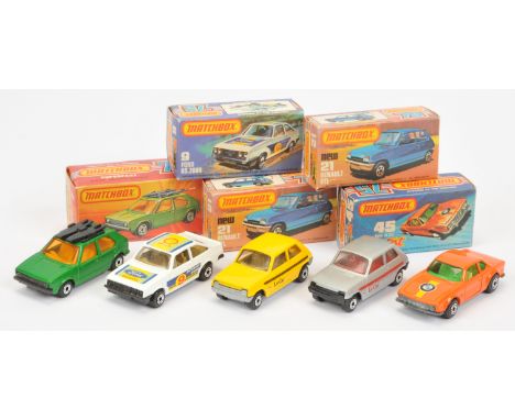 Matchbox Superfast group of Cars (1) 7c Volkswagen Golf - metallic green, lemon yellow interior, graphite base; (2) 21c Renau