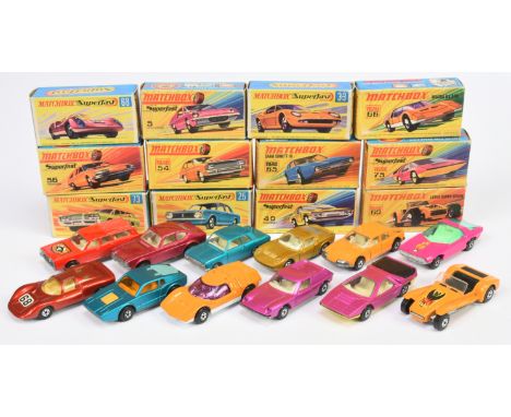 Matchbox Superfast group of 1970's issue Cars. to include 25a Ford Cortina - metallic blue body, 5-spoke narrow wheels; 54b F