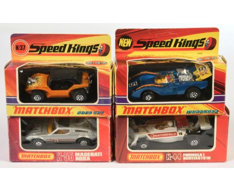 Matchbox Speed Kings group of Cars. (1) K37 Sand Cat Beach Buggy - orange body &amp; base, black roof &amp; interior, clear w
