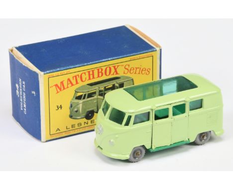 Matchbox Regular Wheels 34b Volkswagen Caravette Stannard Code 2 - pale green body with silver trim, pale green windows, dark