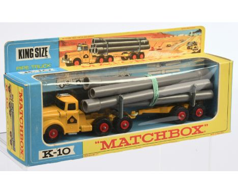 Matchbox King Size K10 Scammell Contractor Articulated Pipe Truck - dark yellow tractor unit with cab door decals, black plas