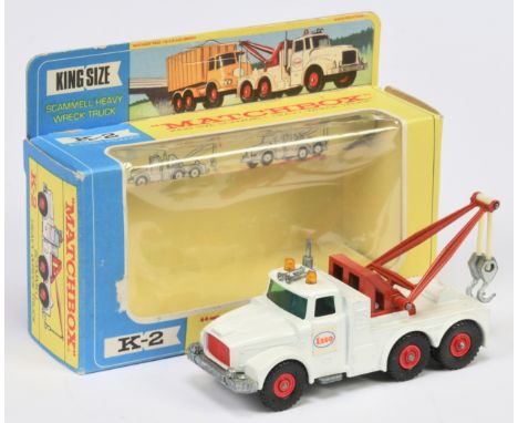 Matchbox King Size K2 Scammell Contractor Esso Heavy Wreck Truck - white body with red plastic grille, turquoise windows, amb