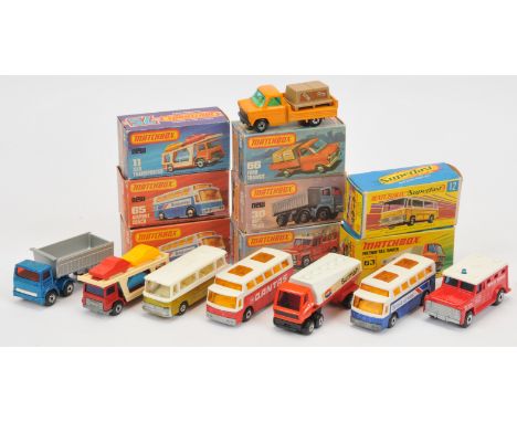 Matchbox Superfast group to include 12b Setra Coach group - metallic gold body with thin rear bumper casting, pale tan roof, 