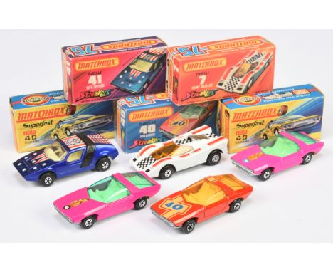 Matchbox Superfast group of Cars (1) 40a Vauxhall Guildsman - pink body with black background flame hood label, turquoise gre