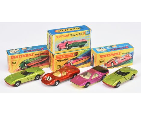 Matchbox Superfast early 1970s group (1 52a Dodge Charger - metallic green body, black interior, metallic red base (2) simila
