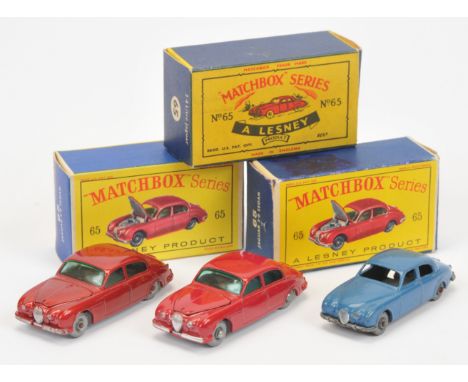 Matchbox Regular Wheels Jaguar group (1) 65a Jaguar 3.4 litre Saloon - dark blue body with full rear silver trim, satin black