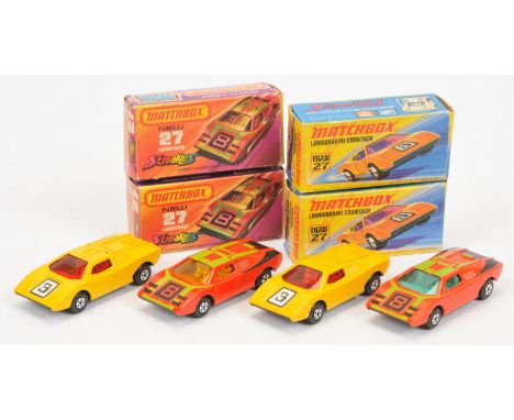 Matchbox Superfast 27b Lamborghini Countach group (1)&nbsp; yellow body with racing number 3 nose label, red windows, chrome 