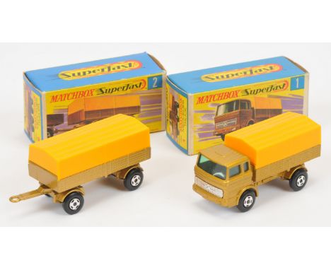 Matchbox Superfast pair (1) 1a Mercedes LP Covered Truck - metallic gold body with dark yellow canopy, turquoise green window