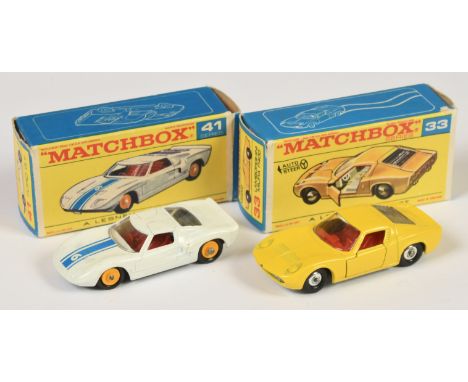 Matchbox Regular Wheels pair (1) 33c Lamborghini Miura - yellow body, red interior, chrome hubs with black tyres - small chip