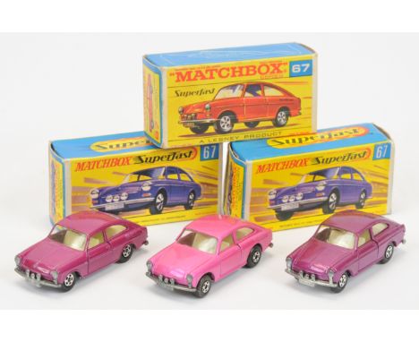 Matchbox Superfast 67a Volkswagen 1600 TL group (1) metallic purple body, ivory interior, low arches, bare metal base, solid 