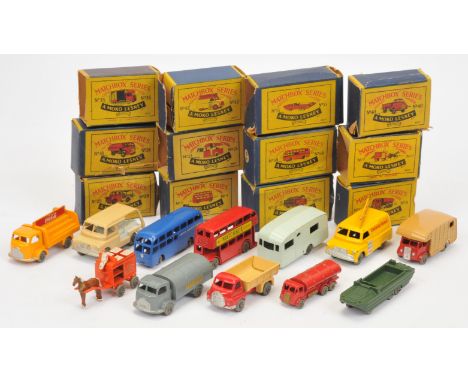 Matchbox Regular Wheels large Commercial group to include 5b London Bus "Buy Matchbox Series" - red body with gold grille, ye