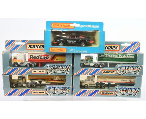 Matchbox Convoy Series &amp; Super kings a boxed group to include, CY8 Kenworth Box Truck "Red-Cap", CY7 Peterbilt Petrol Tan