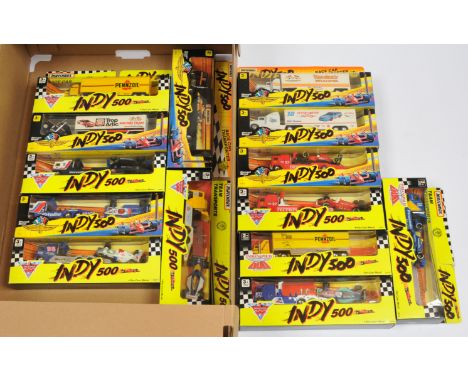 Matchbox Convoy Series a group of "Indy 500" - Racing Car Transporter Sets to include "Panasonic" - blue, yellow, white; 2 x 