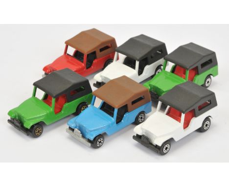 Matchbox Superfast group of Made in Bulgaria models 53c Jeep CJ6 (1) green, red interior, black roof, 5 crown wheels, black B