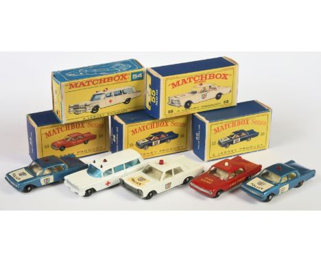 Matchbox Regular Wheels Emergency Vehicle group (1) 54b Cadillac Ambulance - white body with silver trim &amp; small Red Cros
