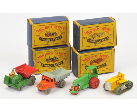 Matchbox Regular Wheels group of Construction vehicles. (1) 1c Aveling Barford Diesel Road Roller - flat crimped axles (2) 2b