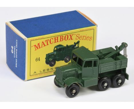 Matchbox Regular Wheels 64a Scammell Military Recovery Tractor (Breakdown Truck) - Stannard Code 13 - Military green body, ty