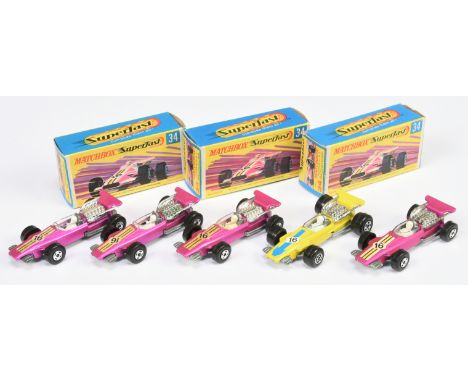 Matchbox Superfast 34a Formula 1 Racing Car group (1) metallic candy pink body with yellow stripe racing number 16 nose label
