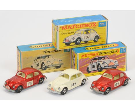 Matchbox Superfast 15a Volkswagen Beetle Rally Car group (1) off white body with racing number 137 door labels, Monte Carlo R