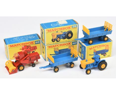 Matchbox Regular Wheels agricultural group (1) 39c Ford Tractor- dark blue engine &amp; chassis, yellow plastic hubs with bla