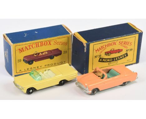 Matchbox Regular Wheels pair of Convertibles (1) 39a Ford Zodiac Convertible - salmon pink body with silver trim, tan type A 
