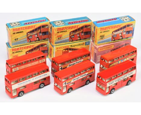 Matchbox Superfast group of Buses. including 17b Daimler Fleetline Londoner bus", "Berger Paints" with gloss black base; simi