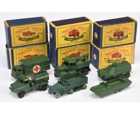 Matchbox Regular Wheels Military group to include 49a US Army Half Track with metal rollers - tracks have perished; 54a Sarac