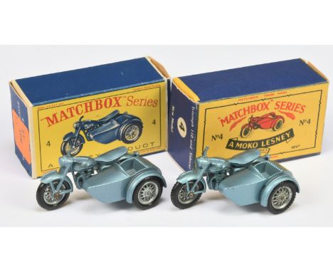 Matchbox Regular Wheels 4c Triumph Motorcycle &amp; Sidecar pair (1) metallic silver-blue body &amp; type A Base type A sidec