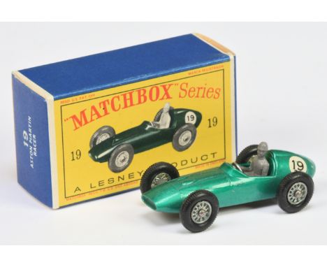Matchbox Regular Wheels 19c Aston Martin DBR5 Racing Car - Stannard Code 1 - metallic green body with racing number 19 decals