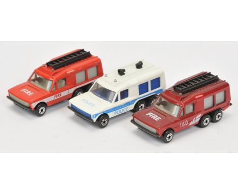 Matchbox Superfast group of Made in Bulgaria models 57e Range Rover Carmichael Rescue Vehicle  (1) white body with blue "Poli