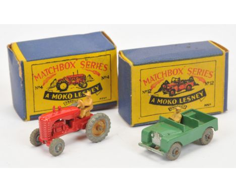 Matchbox Regular Wheels pair (1) 4b Massey Harris Tractor - bright red body with open engine,, type A driver, gold hubs, flat