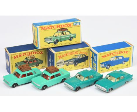Matchbox Regular Wheels group of Cars (1) 33b Ford Zephyr 6 - turquoise body with rear silver trim, 9 x 24 tread silver plast