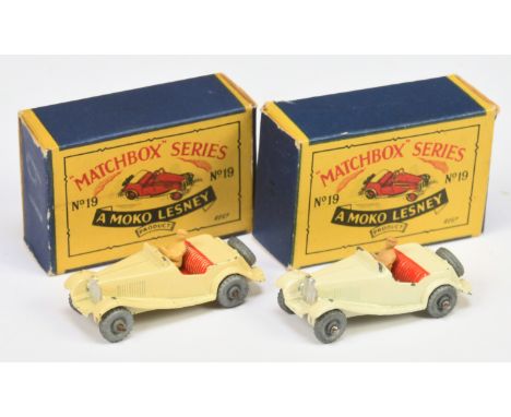 Matchbox Regular Wheels 19a MG TD pair (1) cream body with silver trim &amp; red seats, tan driver, metal wheels with flat cr