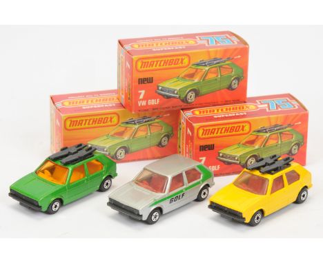 Matchbox Superfast 7c Volkswagen Golf group (1) metallic emerald green body, dark amber windows, dark yellow interior, matt b