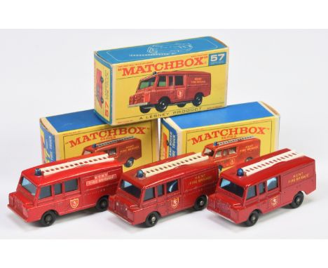 Matchbox Regular Wheels 57c Land Rover Fire Truck group (1) darker shade red body, silver trim to headlights &amp; bumper, bl