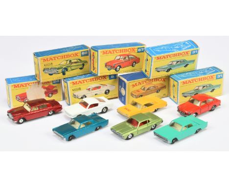 Matchbox Regular Wheels group of Cars to include 8e Ford Mustang - white body; 20c Chevrolet Impala "Taxi"; 24c Rolls Royce S