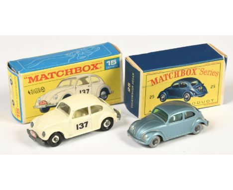 Matchbox Regular Wheels VW Beetle pair (1) 15d Volkswagen Beetle Rally Car - off white body, clear windows, cream interior, c