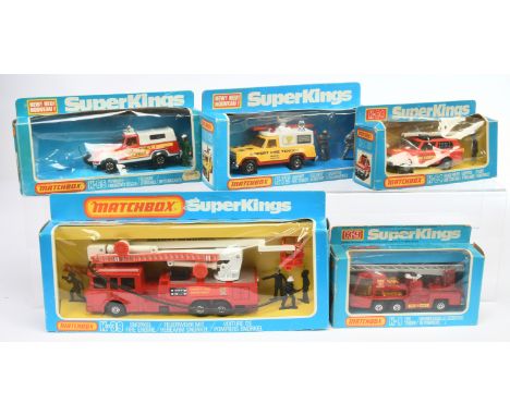 Matchbox Super Kings group of Fire &amp; Rescue Vehicles. (1) K9 Fire Tender - red body with Fire Dept &amp; Denver labels, m