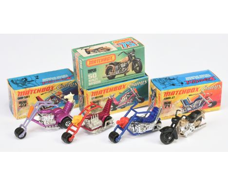 Matchbox Superfast group of Choppers &amp; Motorcycles. (1) 38b Stingeroo - metallic purple frame, lilac plastic handlebars (