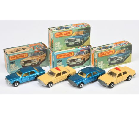 Matchbox Superfast Mercedes group (1) 56c Mercedes 450 SEL - metallic blue body, clear windows, tan interior, bare metal base