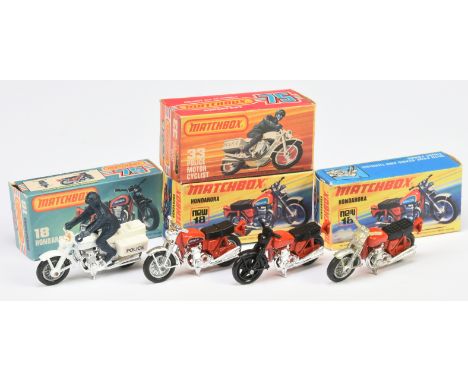 Matchbox Superfast Motorcycle group (1) 18b Hondarora, Honda CB750 Motorcycles - red body, Type A frame with short front pivo