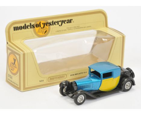 Matchbox Models of Yesteryear Y24 1928 Bugatti Type 44 colour trial Model - metallic blue body with yellow door panels, black