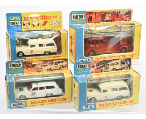 Matchbox King Size Emergency Service group (1) K6 Mercedes Benz Binz Ambulance - off white body with hood &amp; door decals, 