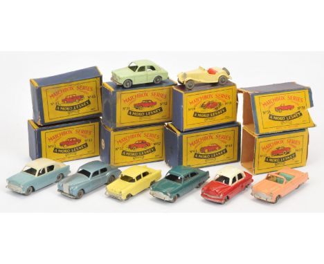 Matchbox Regular Wheels large group of cars to include 19a MG TD - cream body with silver trim,(missing driver), red seats, m