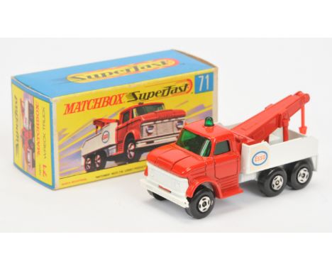 Matchbox Superfast 71a Ford Heavy Wreck Truck "Esso" - red cab &amp; jib with light red plastic hook, dark green windows &amp