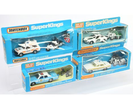 Matchbox Super Kings Police Vehicle group (1) K66 Police Patrol Set containing Jaguar XJ12 - white body with&nbsp; yellow str