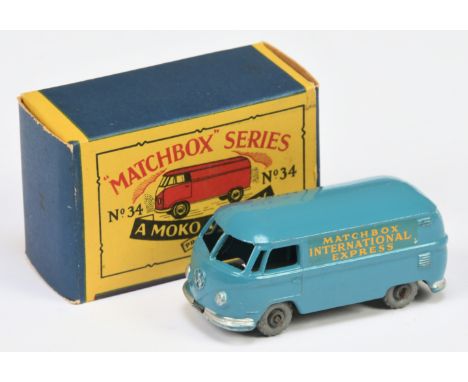 Matchbox Regular Wheels 34a Volkswagen Transporter Van - Stannard Code 2 - blue body with silver trim, satin black base, meta