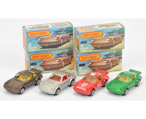 Matchbox Superfast 3c Porsche 911/930 Turbo group (1) metallic emerald green body, clear windows, pale yellow interior, graph
