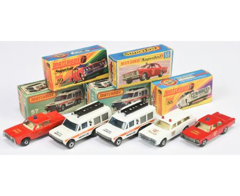 Matchbox Superfast Emergency group (1) 55b Mercury Commuter "Police" Car - white body with shield doors and hood labels, clea