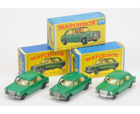 Matchbox Regular Wheels 64b MG 1100 group (1) green body with type A small bonnet post, ivory interior, bare metal base, 11 x